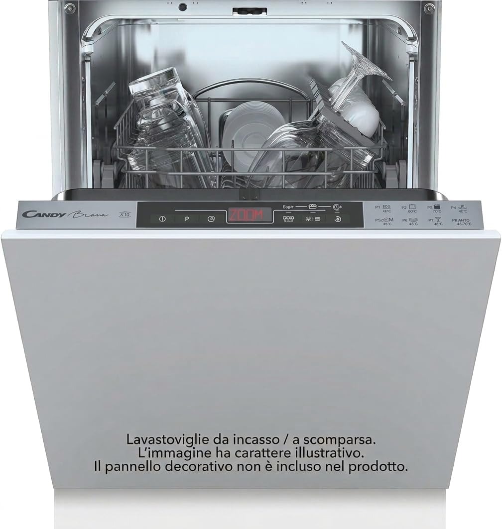 Candy Brava Lavastoviglie Slim da Incasso 45 cm, 9 Coperti, 5 Programmi, Ciclo Rapido 30 Min, Partenza Ritardata 3-6-9h, Silenziosa, Classe F, 44,8 x 55,9 x 81,6 cm, Bianca - CDIH 1L949