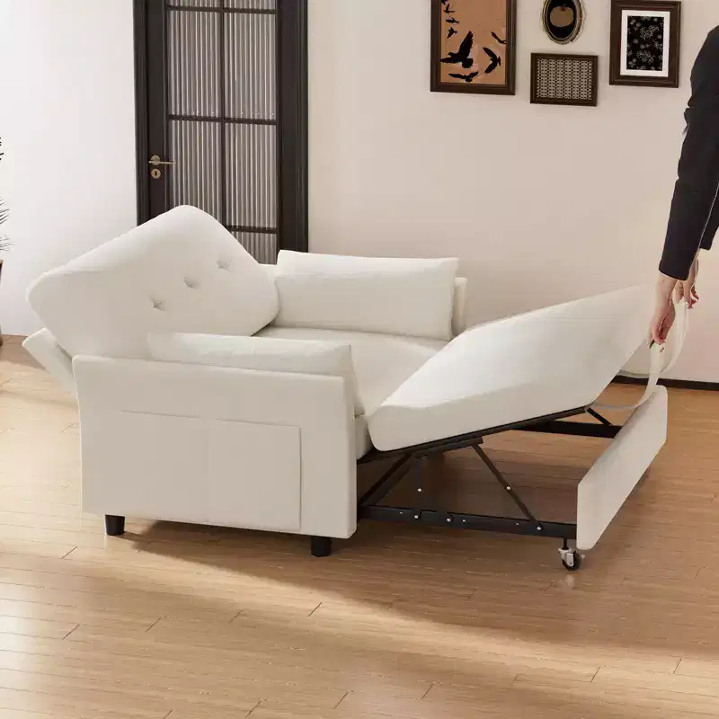Chenille Sleeper Sofa Bed, Convertible Couch with Pull-Out Bed for Living Room