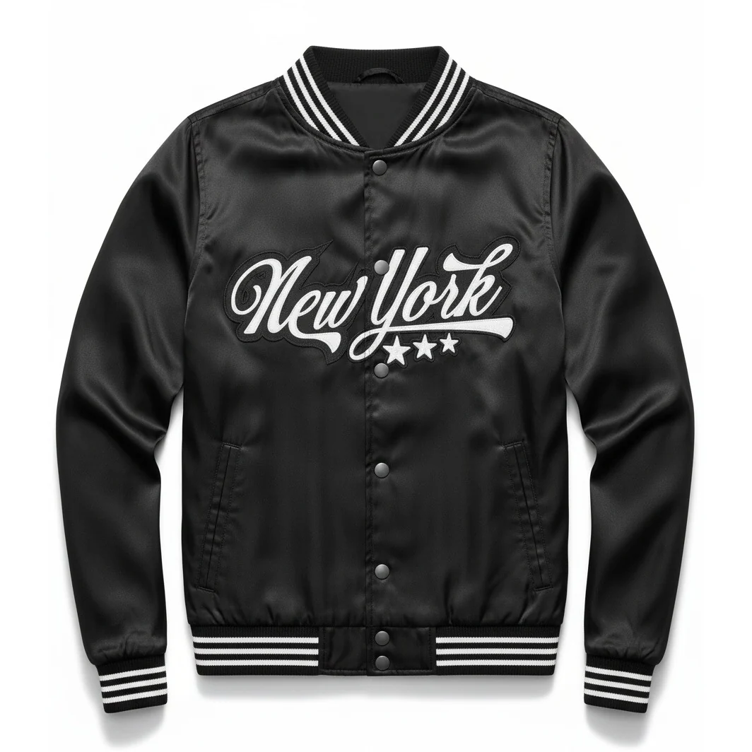 16 Pack Adult Lightweight Black Satin Jacket with New York Embroidery