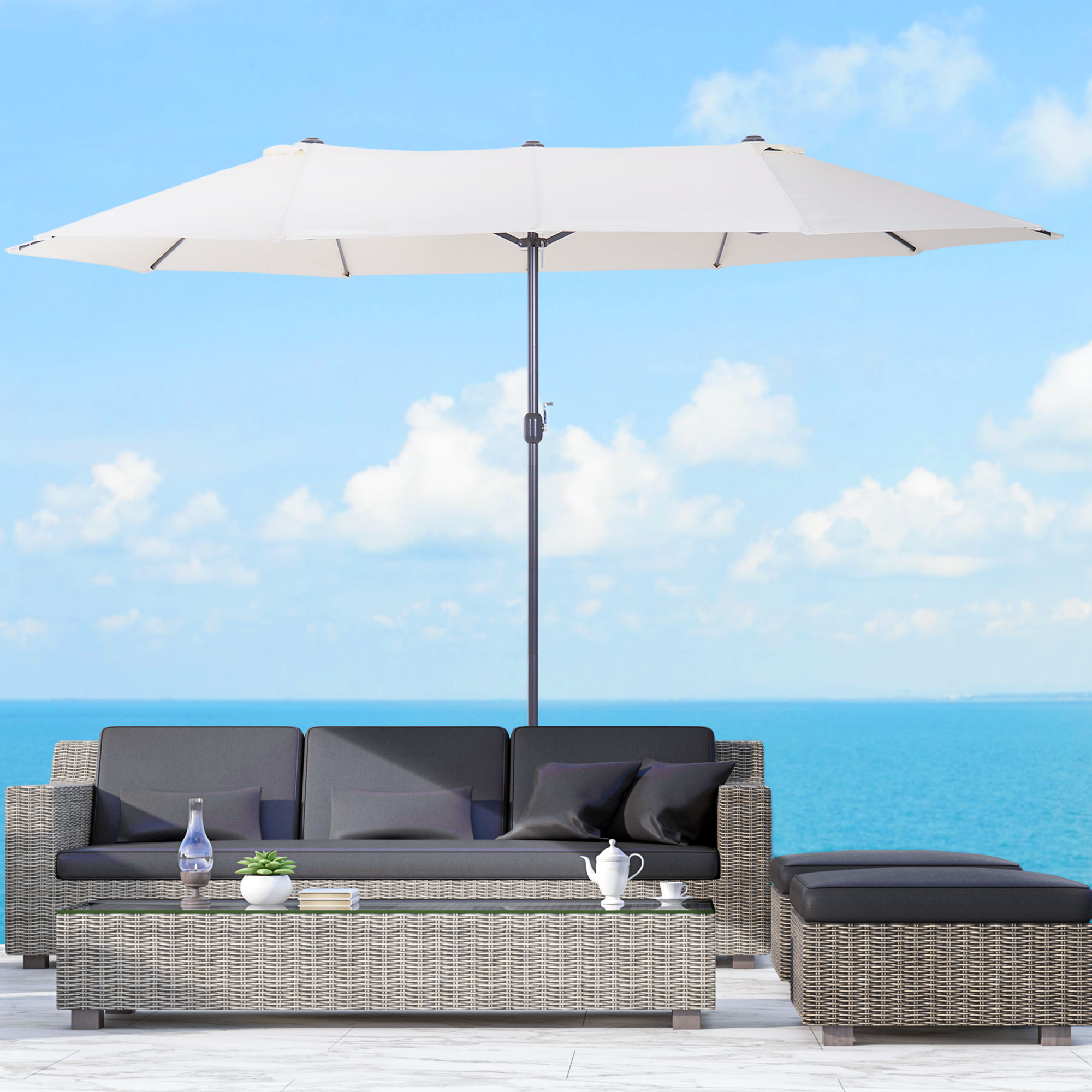 Outsunny XXL Sonnenschirm mit Handkurbel wetterbeständig 455 cm x 270 cm x 240 cm Stahl Polyester Beige
