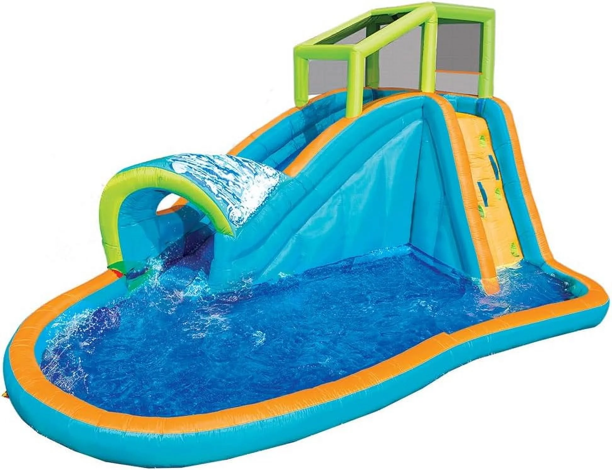 Banzai Inflatable Water Slide - Huge Kids Pool (14 Feet Long by 8 Feet High) with Built in Sprinkler Wave and Water Wall- Heavy Duty Summer Outdoor Fun