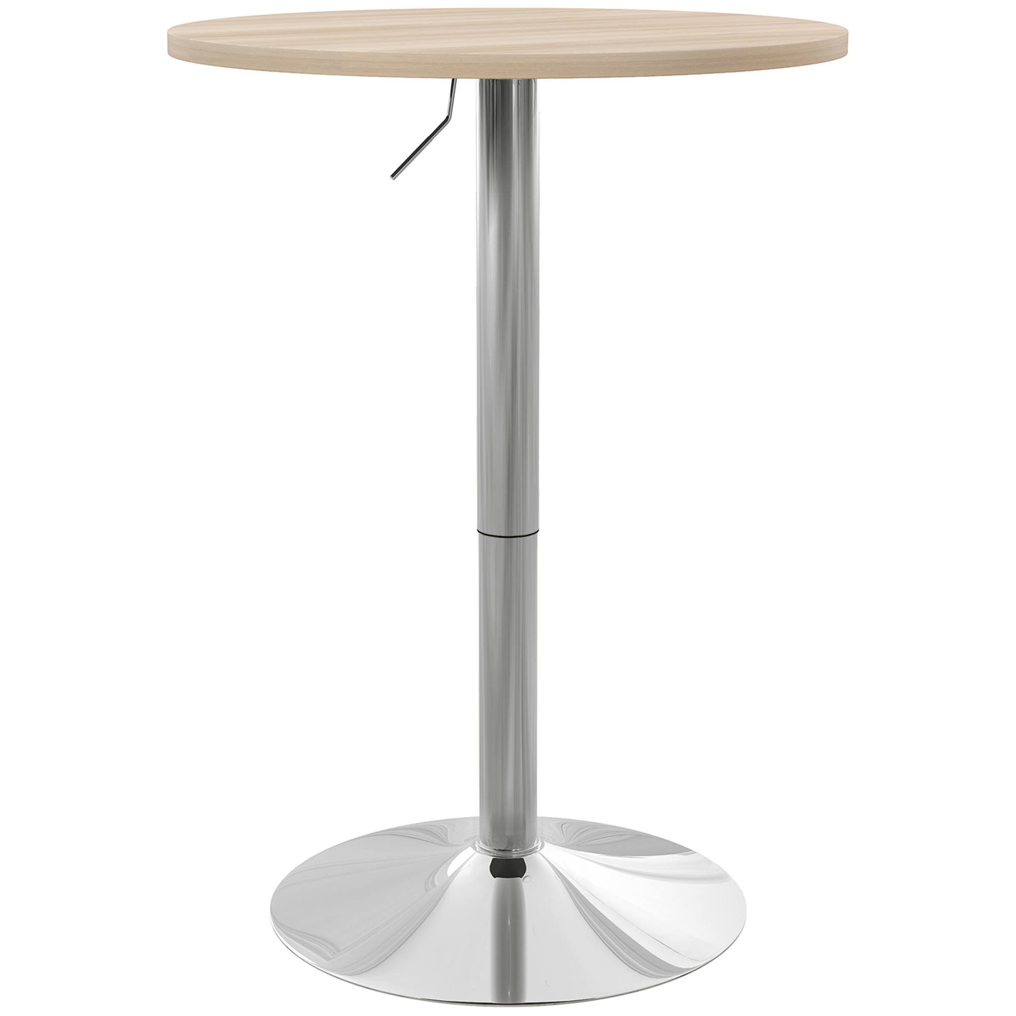 HOMCOM Runder Bartisch, hoher Küchentisch, höhenverstellbar 69-91 cm, 360° drehbare Platte in Natur und Grau