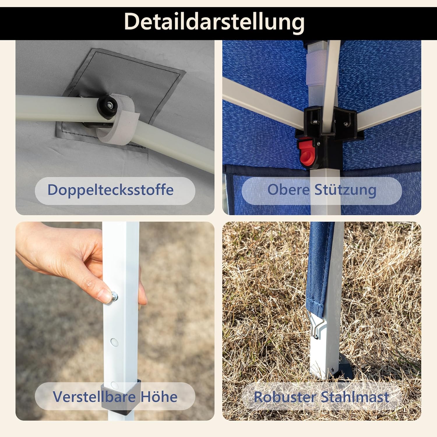 Sonnenschutz Überdachung Terrasse Garten Pavillon 3x3m wasserdicht stabil Winterfest mit 4 Seitenwänden höhenverstellbar Faltpavillon für Camping Party & Hochzeit inkl. Sandsäcke & Abspannseile