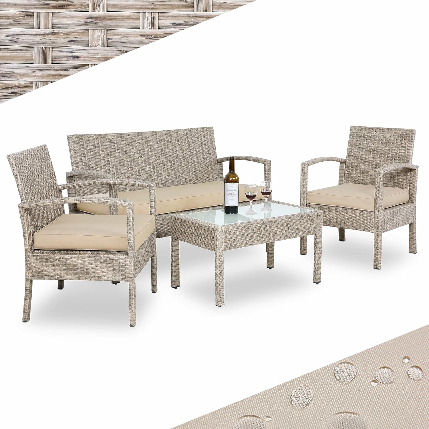 Casaria® Lounge Garden Table Set Polyrattan Outdoor Furniture 4 People Incl. Cushions Group Seating Terrace Balcony Outdoor Living Room