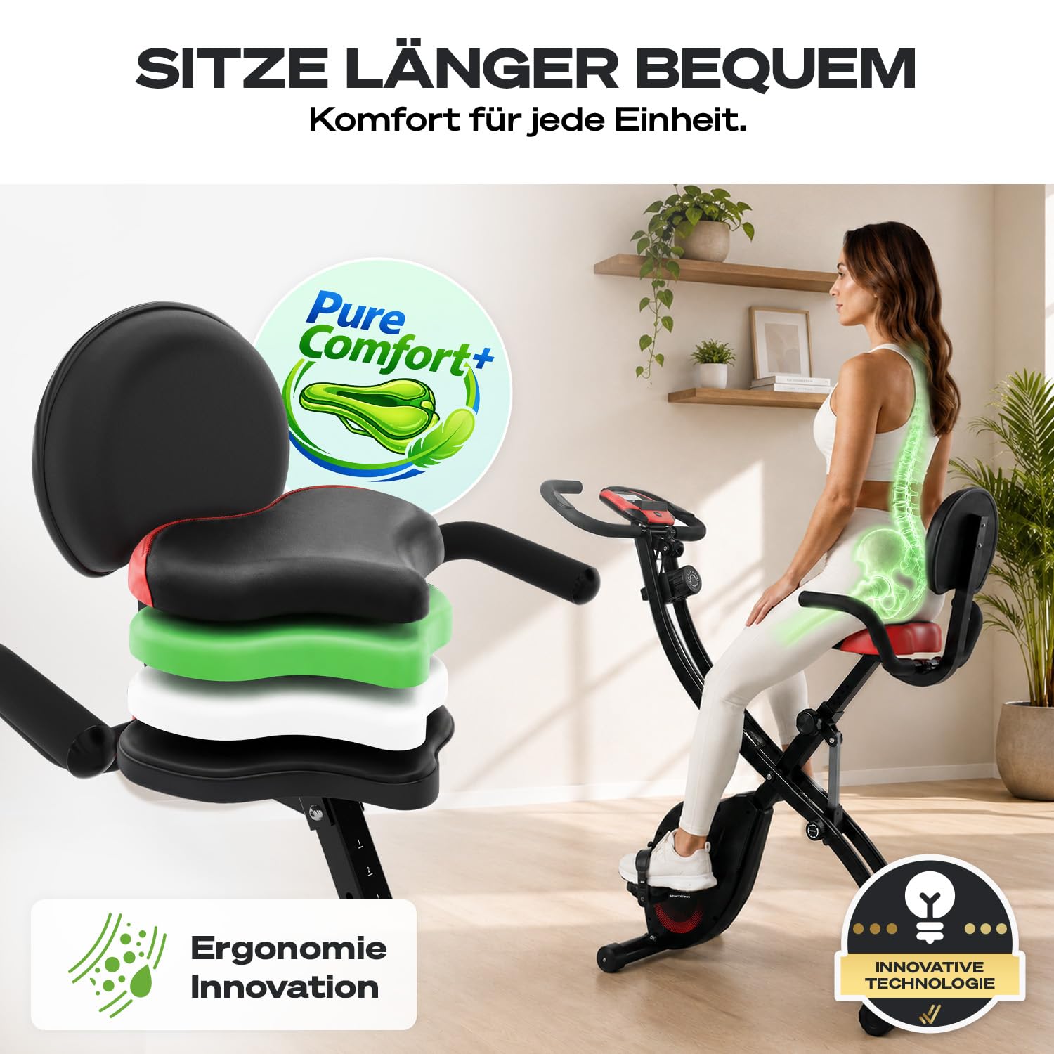3-in-1 Heimtrainer Fahrrad klappbar mit tiefem Einstieg, X150, bis 150 kg, magnetischer Widerstand, LCD-Display