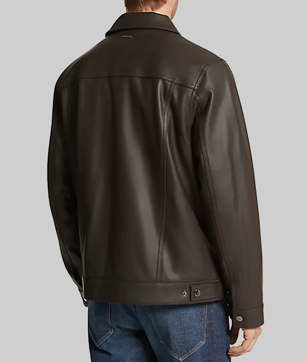 Albert Dark Brown Leather Trucker Jacket