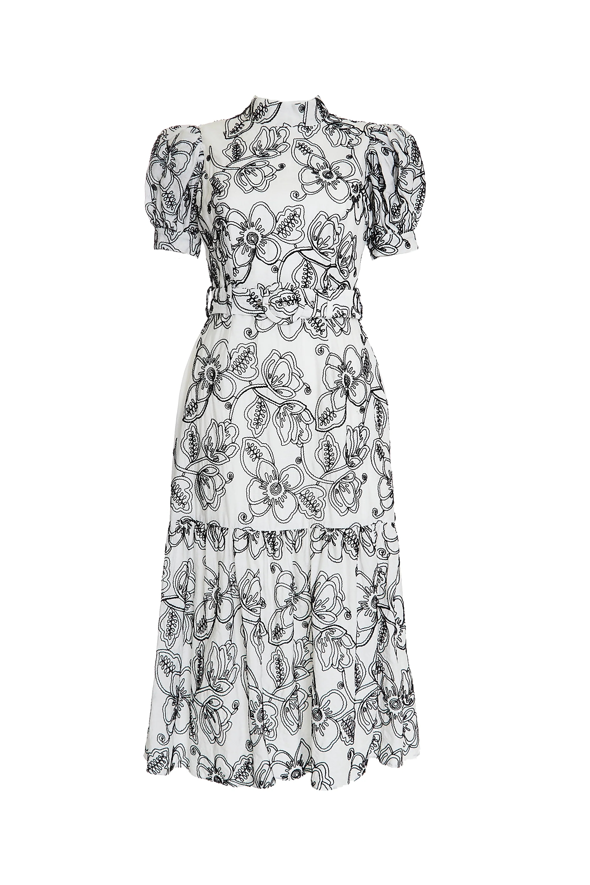 Helena White Corded Flower Midi-Dress