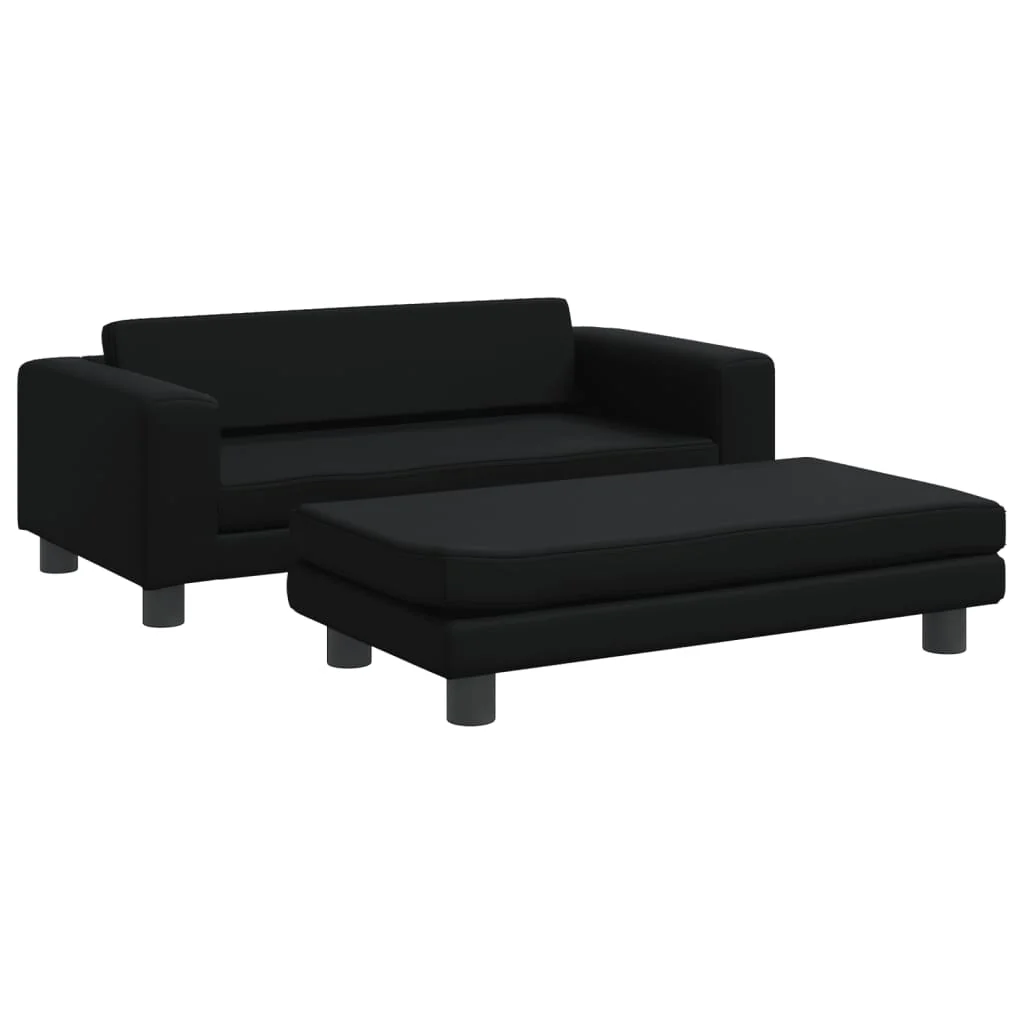 Divano per Bambini Nero in Similpelle con Poggiapiedi 100x50x30 cm – Elegante e Confortevole
