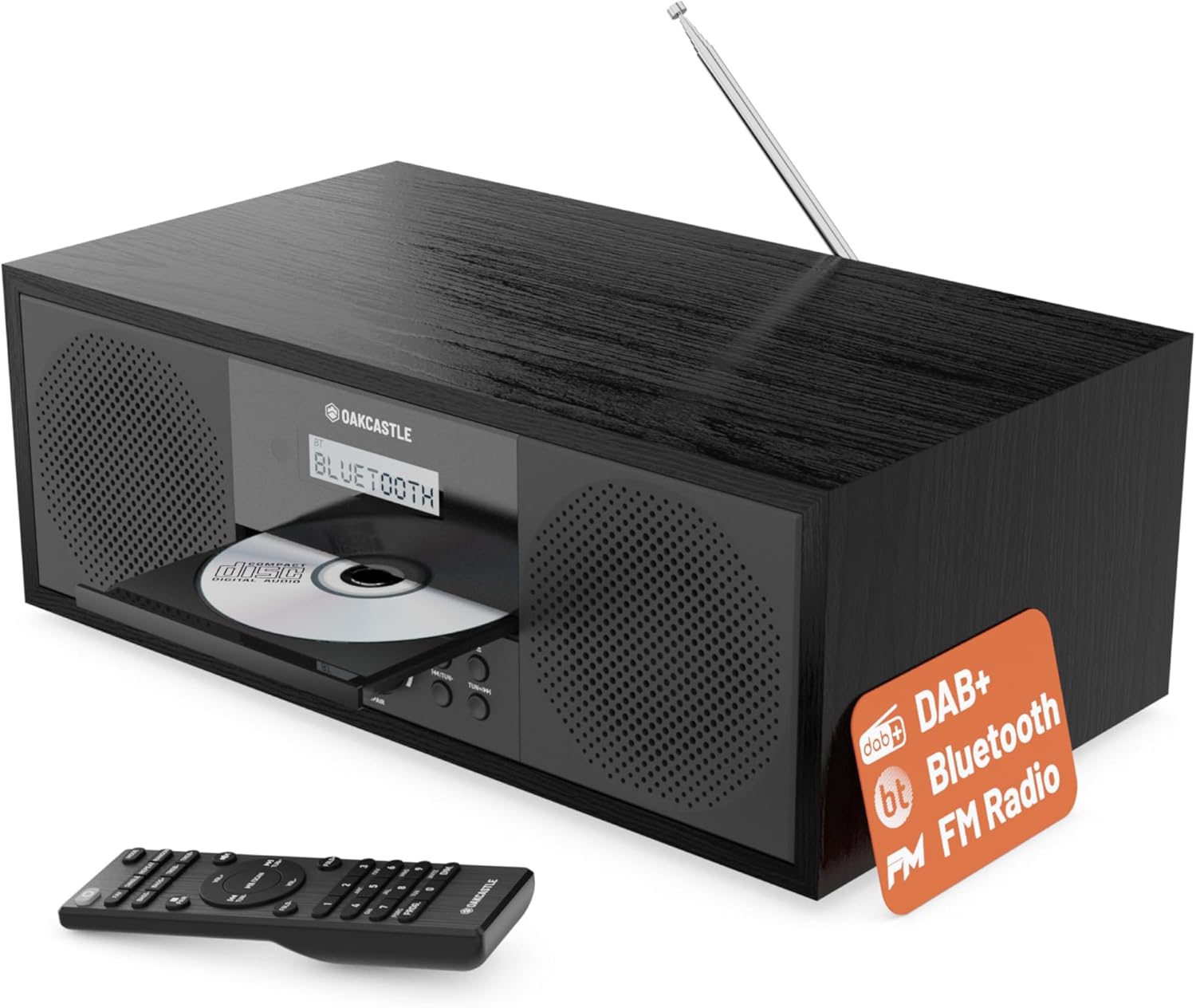 60W Impianot Stereo Casa | Lettore CD HIFI Stereo con doppio allarme e 20 preselezioni | Lettore CD Hi-Fi con Altoparlanti Integrati e Display a LED | USB, MP3, AUX e Telecomando | Oakcastle DAB500