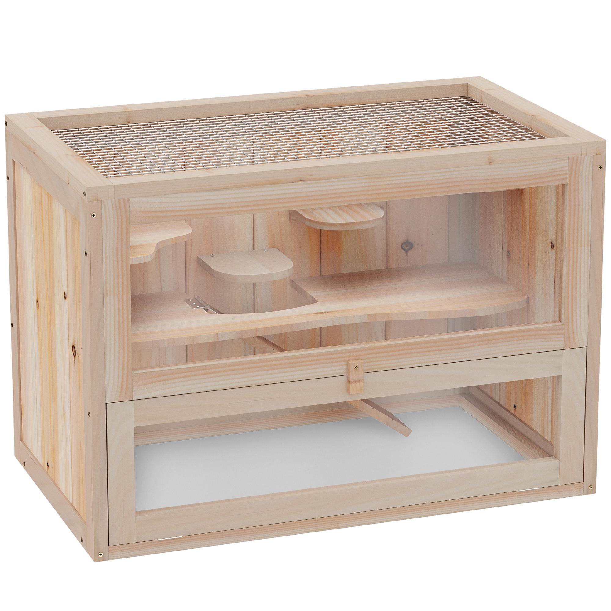 PawHut Kleintierkäfig Nagerkäfig Holz 60 x 35 x 42 cm