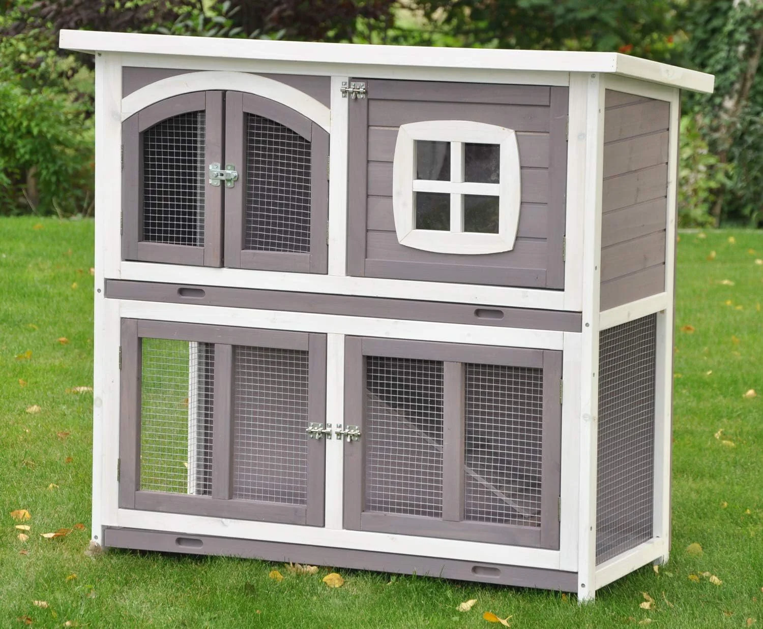 nanook Murmel XXL Doppel Kaninchenstall Hasenstall - doppelst?ckig - wetterfest - 211 x 52 x 107 - Farbe: Taupe/Weiss - extra gro?es Kaninchengehege