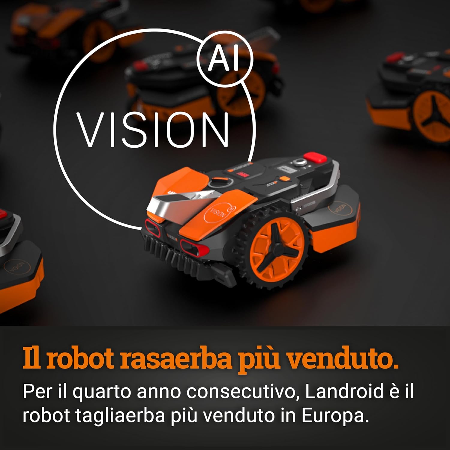 WORX Landroid Vision AI WR205E M550 Robot Rasaerba WR205E per giardini fino a 550 m² - funziona senza cavo perimetrale - Wi-Fi e Bluetooth - Fotocamera ed AI