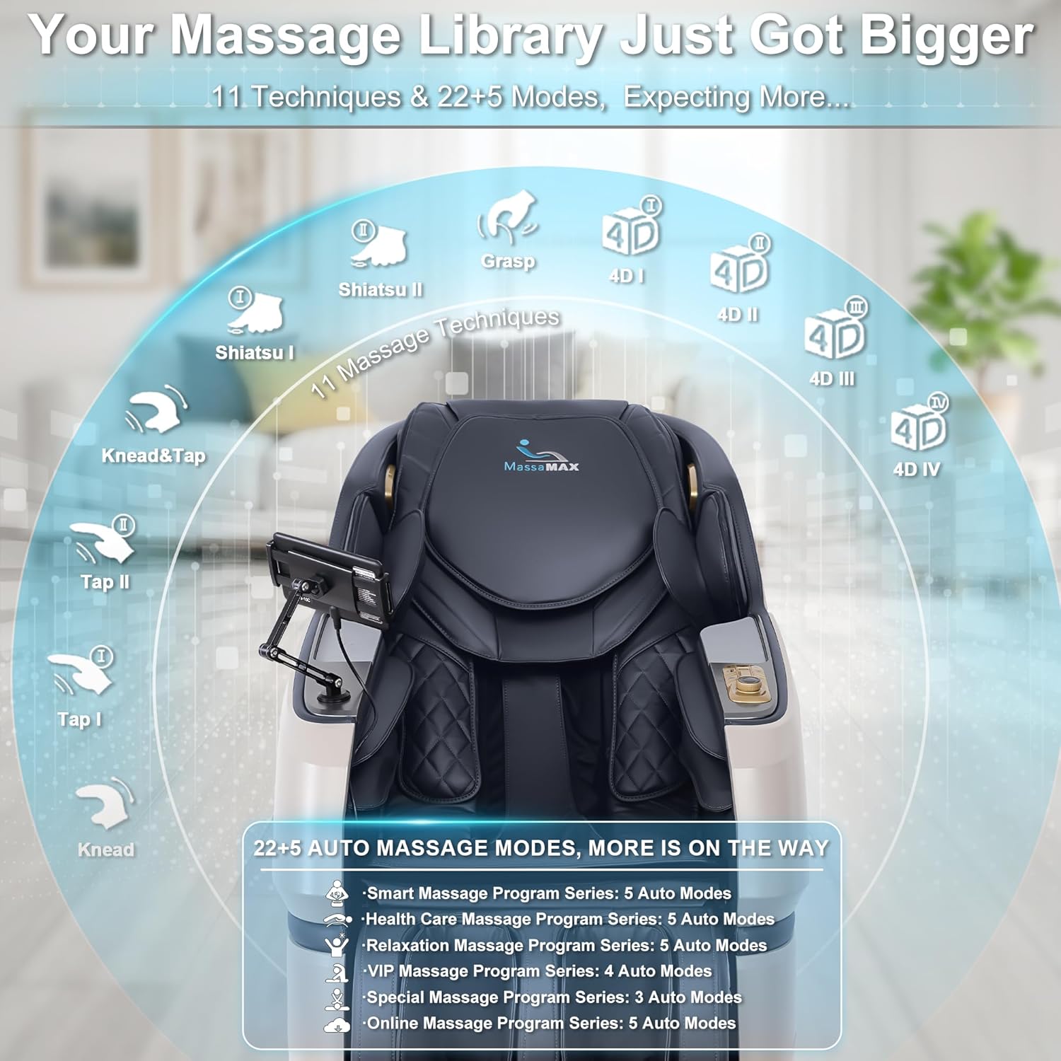 MassaMAX MT339 4D Massage Chair  Full Body Recliner with Auto Footrest  Zero Gravity  OTA Cloud Tech  SL Track  Deep Yoga Stretch  27 Modes  APP  AI Control  and Heating (Magic Black)