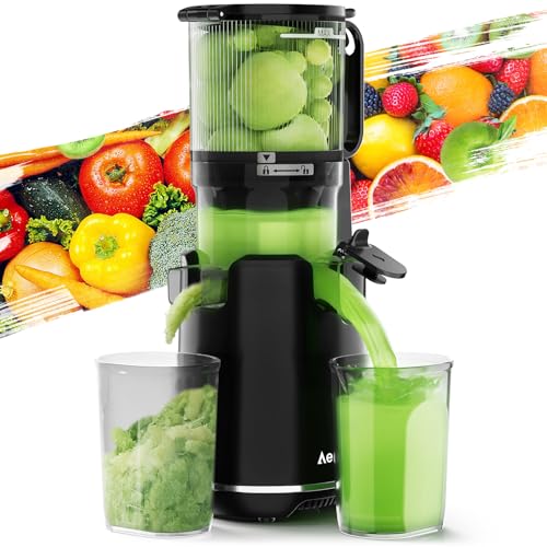 Aeitto Juicer Machines, Cold Press Juicer, 5.3“ Large Feed Chute for Whole Fruits & Vegetables, Slow Masticating Juicer Easy to Clean, High Juice Yield, Black : Home & Kitchen