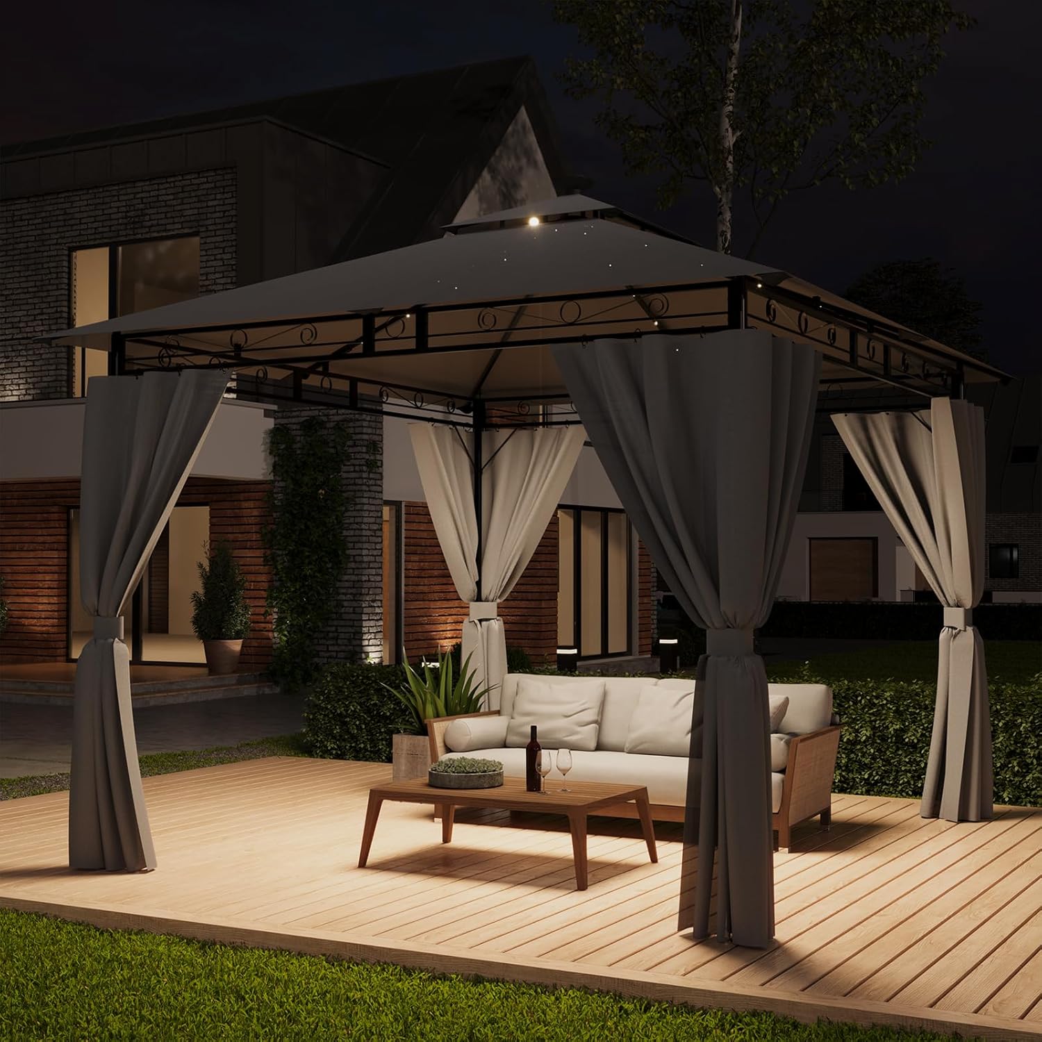 TRIUMPHKEY Gazebo 3x4 Impermeabile a Prova di Freddo,Gazebo da Giardino,Gazebos Campeggio Telonato,Gazebos con Struttura in Metallo,Grigio