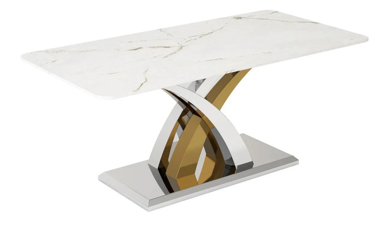 Lucy Dining Table Grey + Gold and Silver leg