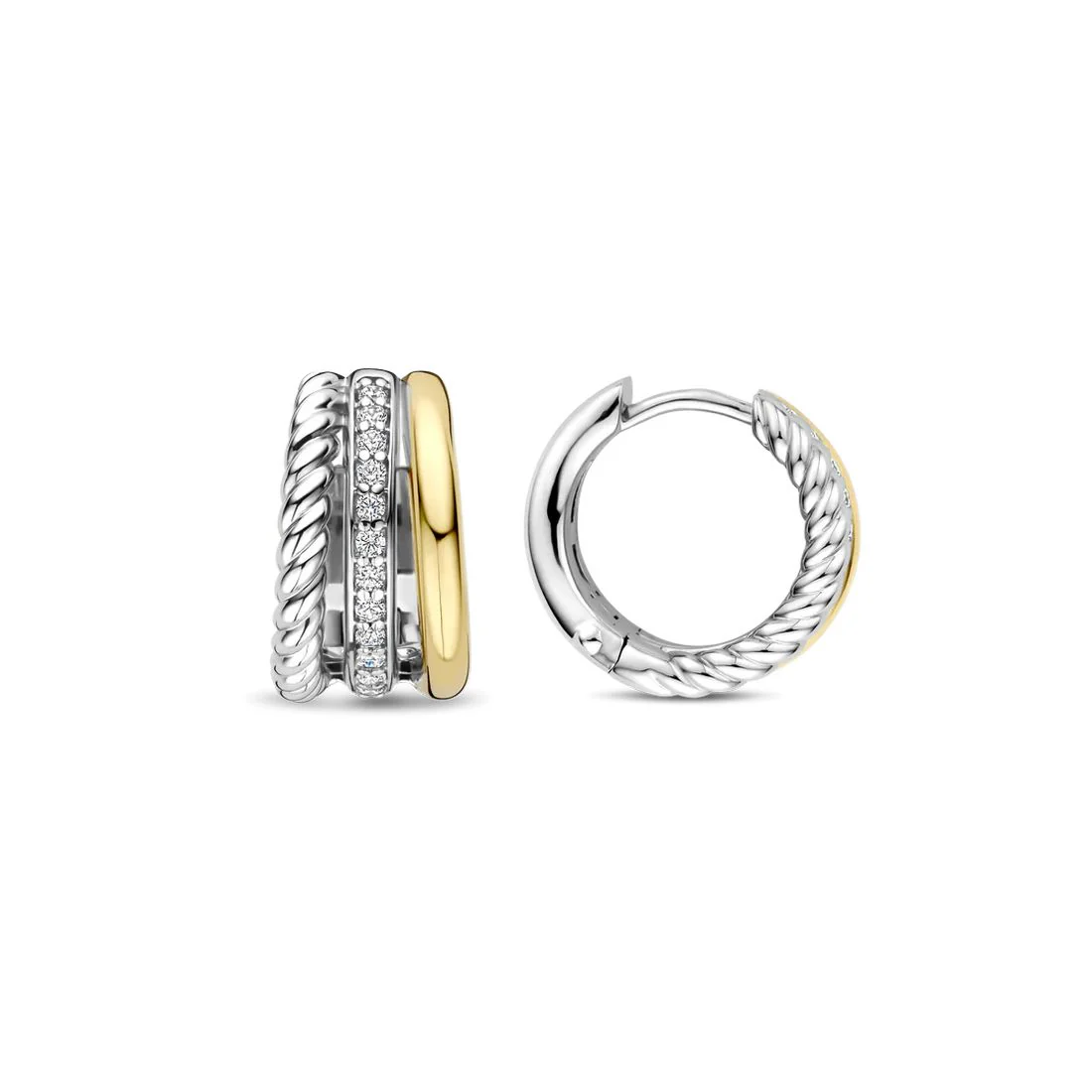 Orecchini Ti Sento Milano bicolore con tripla fascia intrecciata 78025ZYbicolore