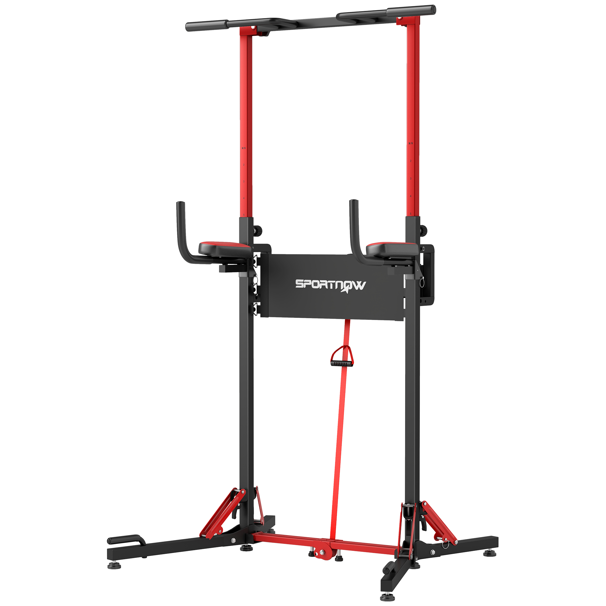 SPORTNOW Faltbarer Power Tower, Klimmzugstation, höhenverstellbar, für Push-ups und Liegestütze, Leichte Montage, Metall