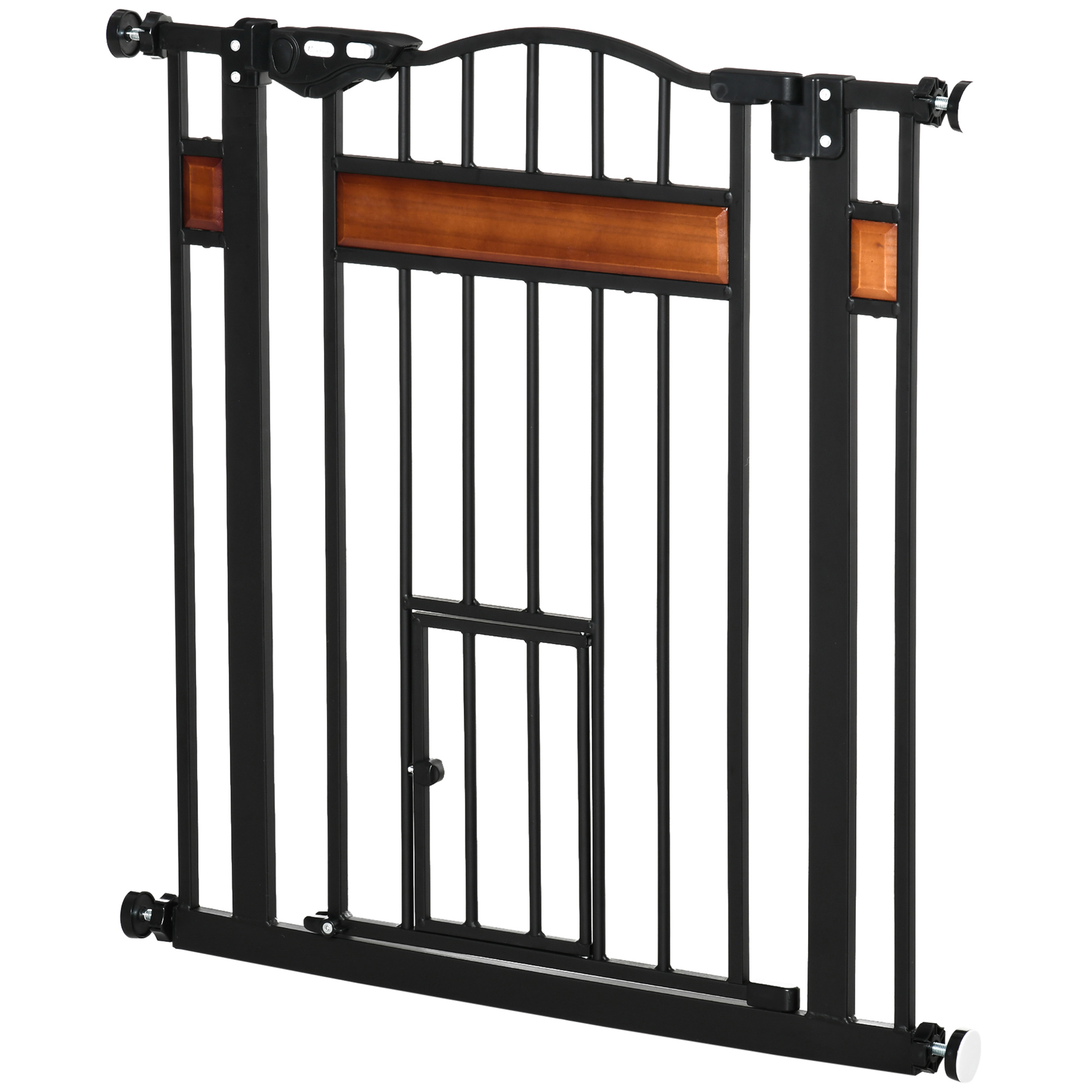 PawHut Haustier Sicherheitsgitter Doppelverriegelungssystem ohne Bohren 74 bis 80 cm Stahl Kiefernholz schwarz