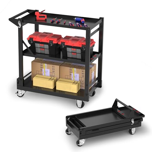 WORKPRO 3 IN 1 carrello pieghevole con ruote portatutto e 3 Ripiani, carrello porta attrezzi multifunzione carico di 135 kg con 4 Ruote (2 con Freno) Ideale per garage, magazzini, uffici, cucine : Amazon.it: Giardino e giardinaggio