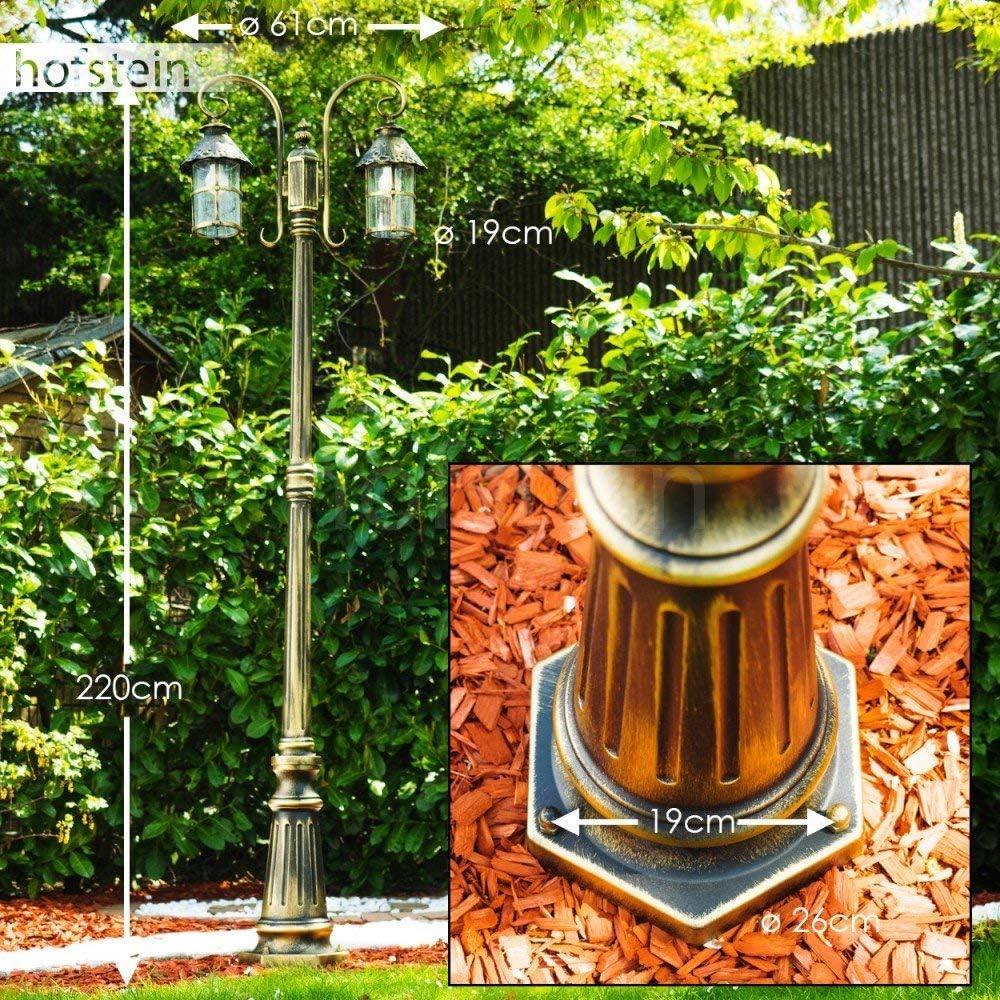 HOFSTEIN Kandelaber Tolep, Außenwegeleuchte aus Metall/Glas in Braun/Gold/Klar, Wegeleuchte im Antik/Retro/Vintage-Design für Garten, Außenbereich, Hof, 220 cm, 2 x E27, IP44