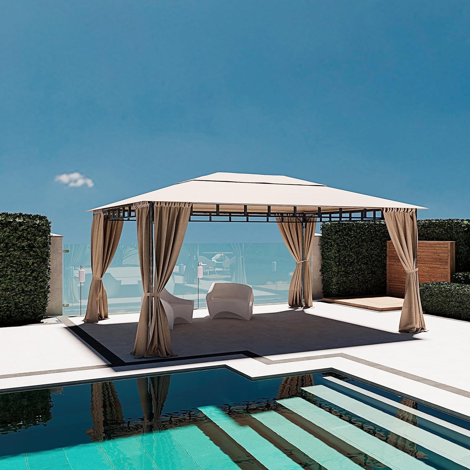 3 x 4 m Garden Gazebo with Folding Side Blinds Sturdy Steel Structure Waterproof Cover 180 g/m² with 4 Side Panels Outdoor Garden Pool Fairs Shading Privacy (Ecrù)