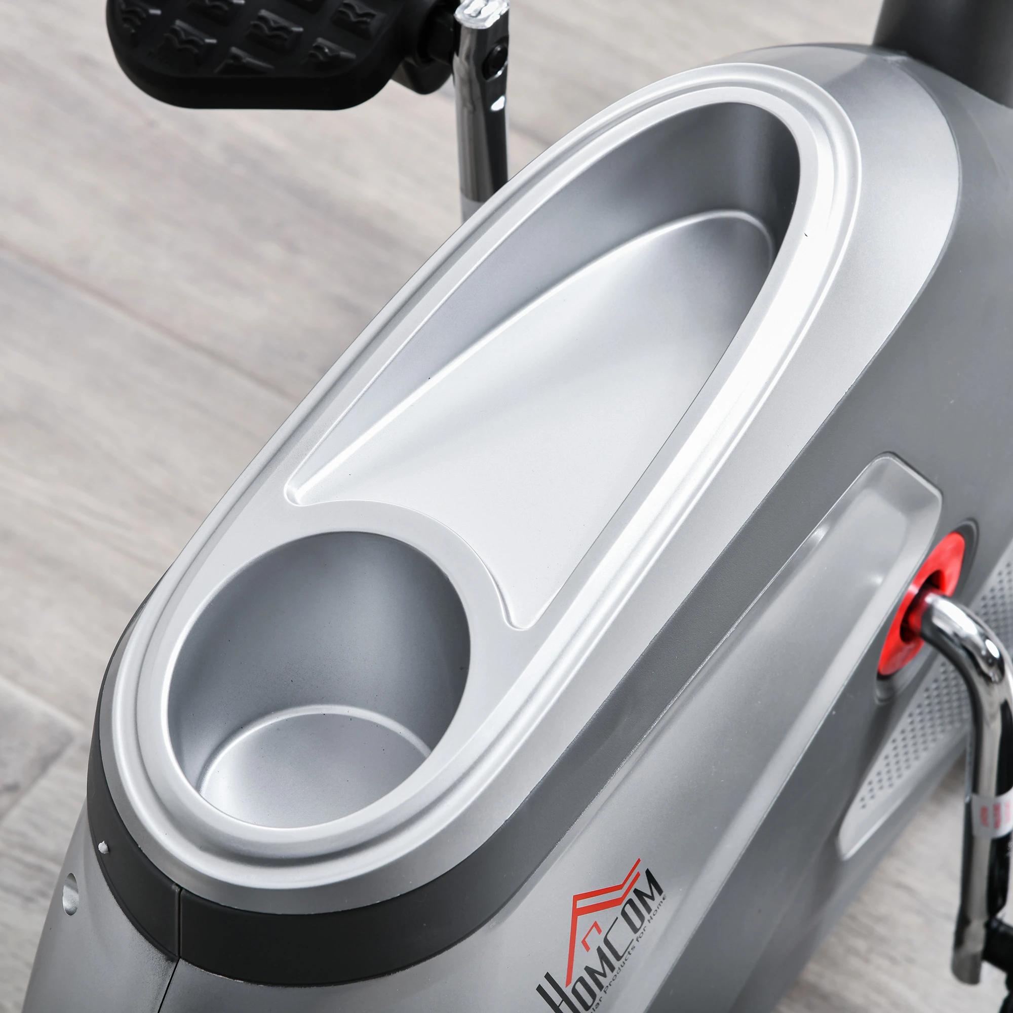 hometrainer fietstrainer vliegwiel hometrainer met 8 niveaus verstelbare magnetische weerstand verstelbare lengte magnetische weerstand wielen metaal ABS grijs + zilver 136?l x 62,5?b x 38?h cm