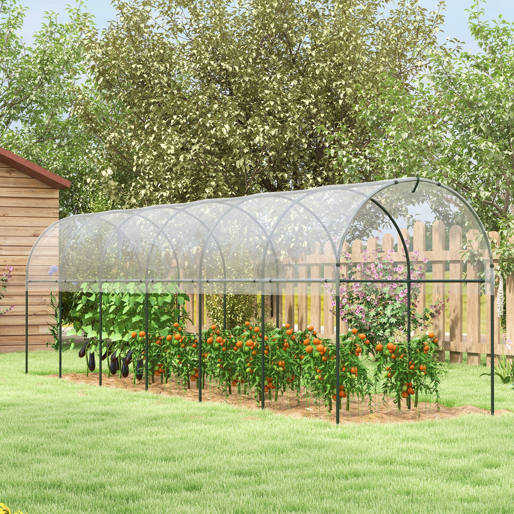 Outsunny Gewächshaus Tomaten 7 Stahlbögen Kunststofffolie 6 x 1,23 x 1,71 m grün