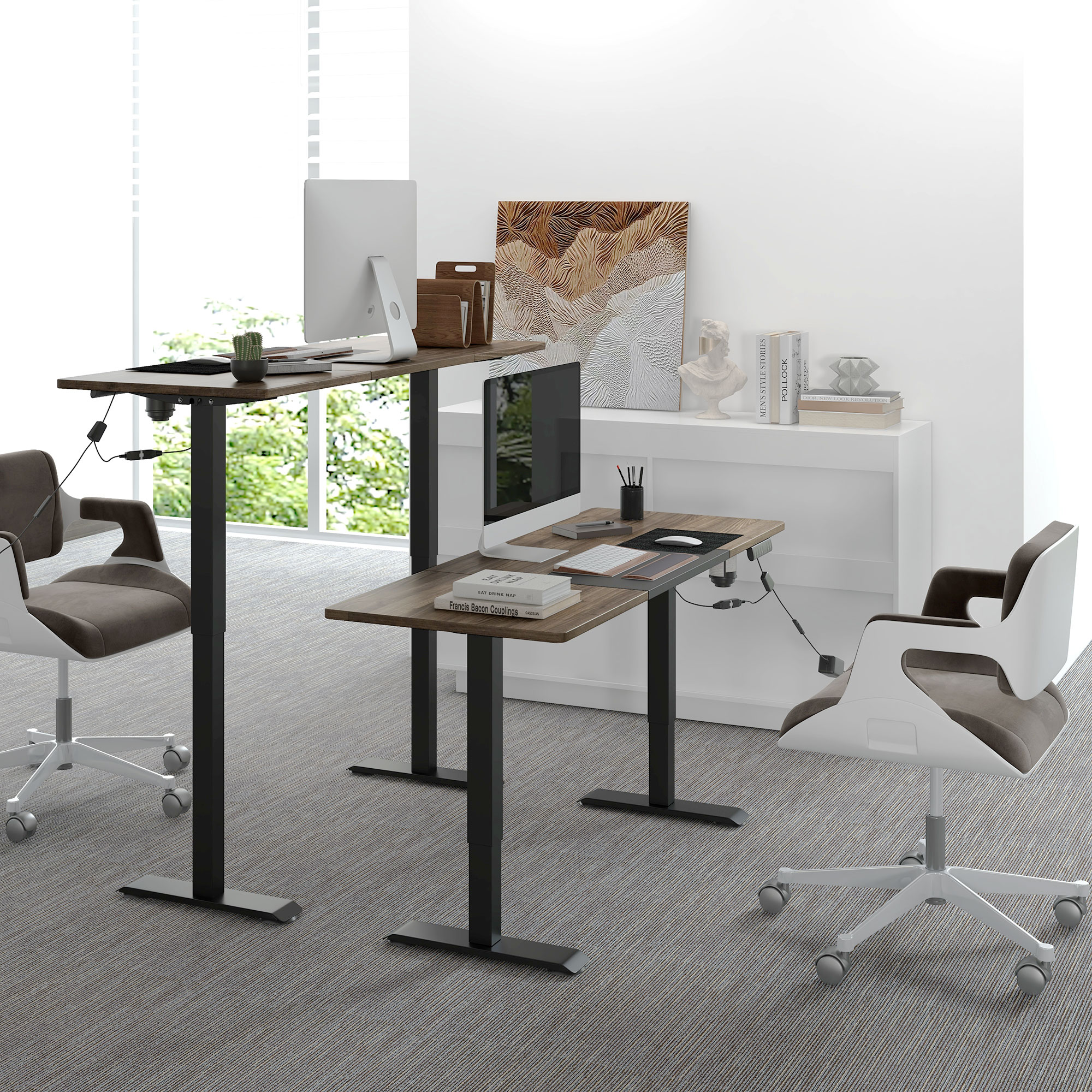 Vinsetto Höhenverstellbarer Schreibtisch Elektrisch 140 x 70 cm Computertisch mit 4 Memory-Steuerung, 4 tlg. Tischplatte, Steh-Sitz Tisch mit Anti-Kollision, Überhitzungsschutz Schwarz