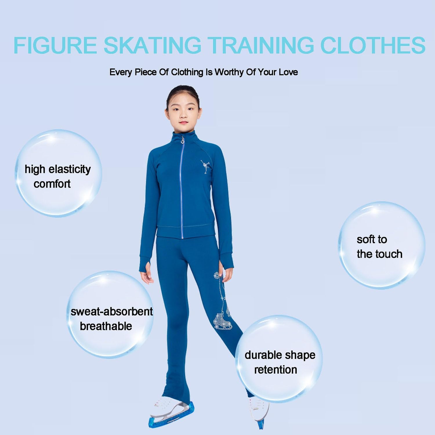 Eislauf-Outfit für Mädchen, Eislaufjacke für Mädchen, Eislaufbekleidung für Mädchen, Eislaufhose, Trainingsbekleidung, Blau, S (Blau M)