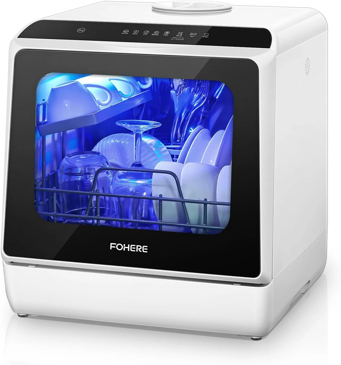 FOHERE Mini Spülmaschine mit 5L Tank, 2-in-1 water supply, Tischgeschirrspüler & Mini Geschirrspüler für Küche, Timer-Funktion, 6 Programme