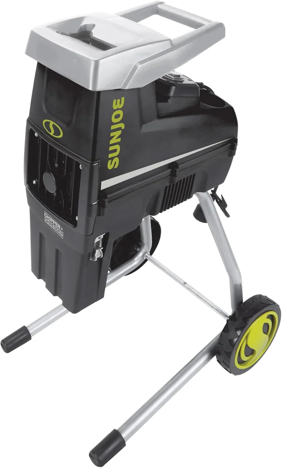 15 Amp Electric Silent Wood Chopper/Deburr Machine, cutting diameter 1.7 inches, reduction ratio 21:1, wheel diameter 7 inches, equipped with a safety hopper, green appearance