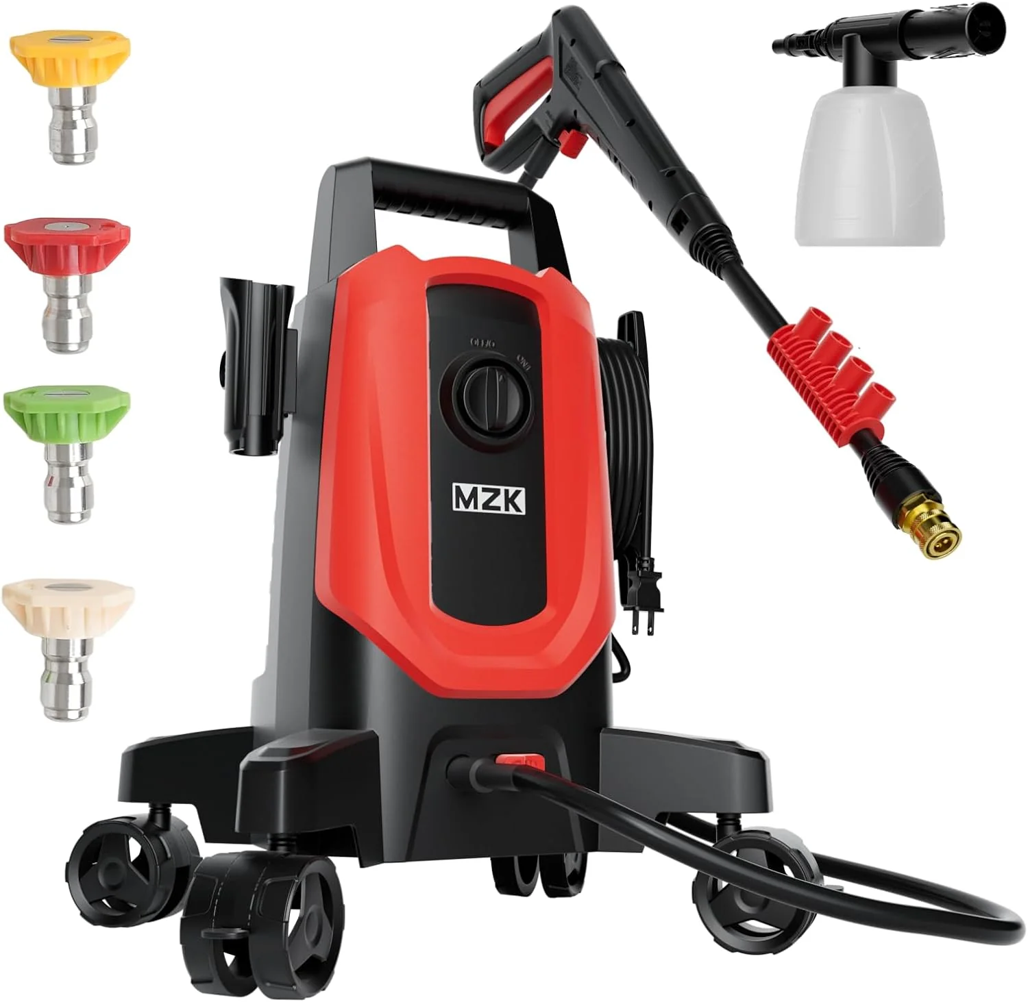 MZK electric high-pressure cleaner with 360° quick-connect nozzle and easily replaceable foam cannon
