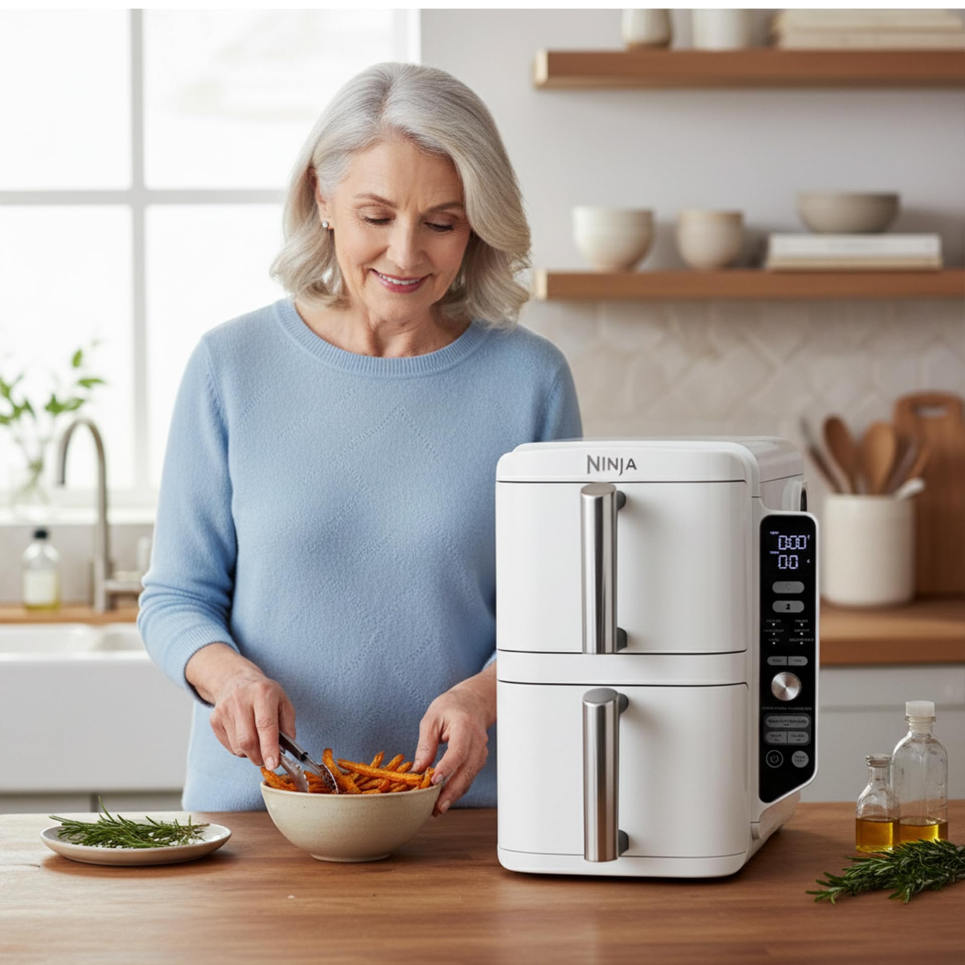 Heißluftfritteuse Ninja SL400EUWH Doppel XL mit 9,5 L und 6 Programmen, 2470 W, weiß