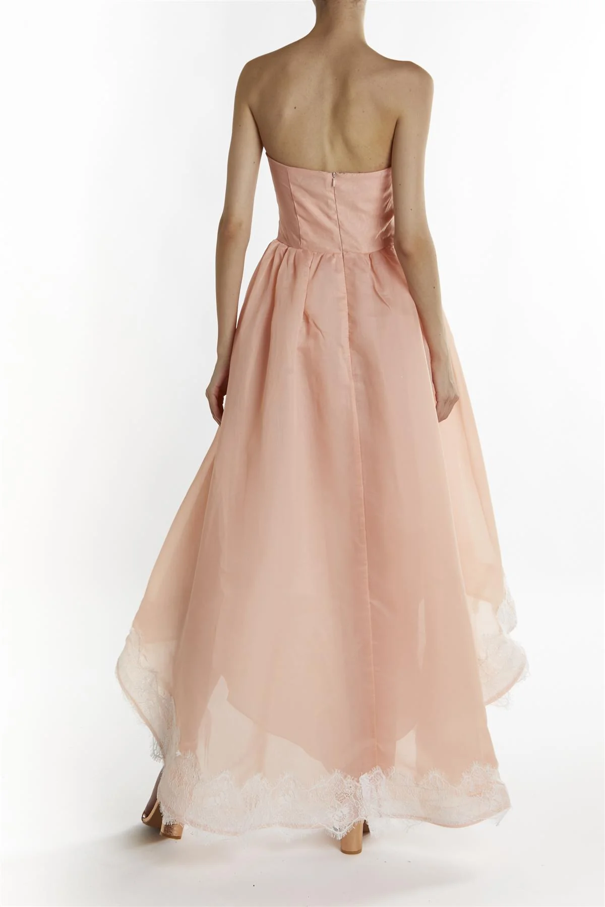 Dusty-Peach Leila Hi-Low Bandeau Midi-Dress