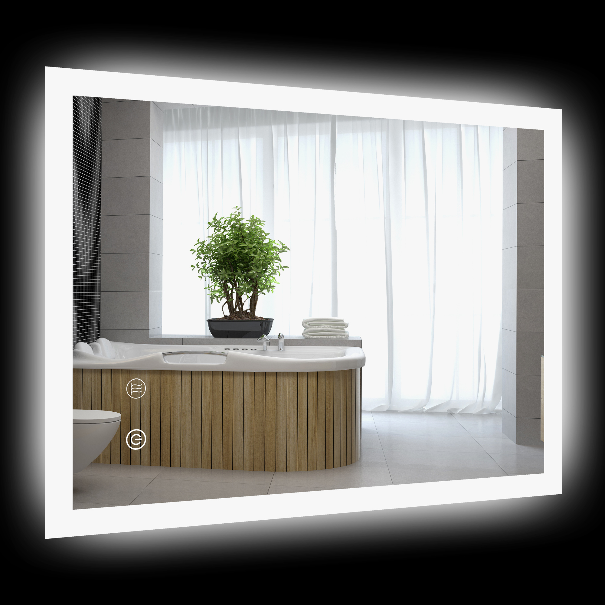kleankin LED Badezimmerspiegel, Hintergrundbeleuchtung, Touch-Funktion, Memory-Funktion, kein Beschlagen, 70 x 50 cm