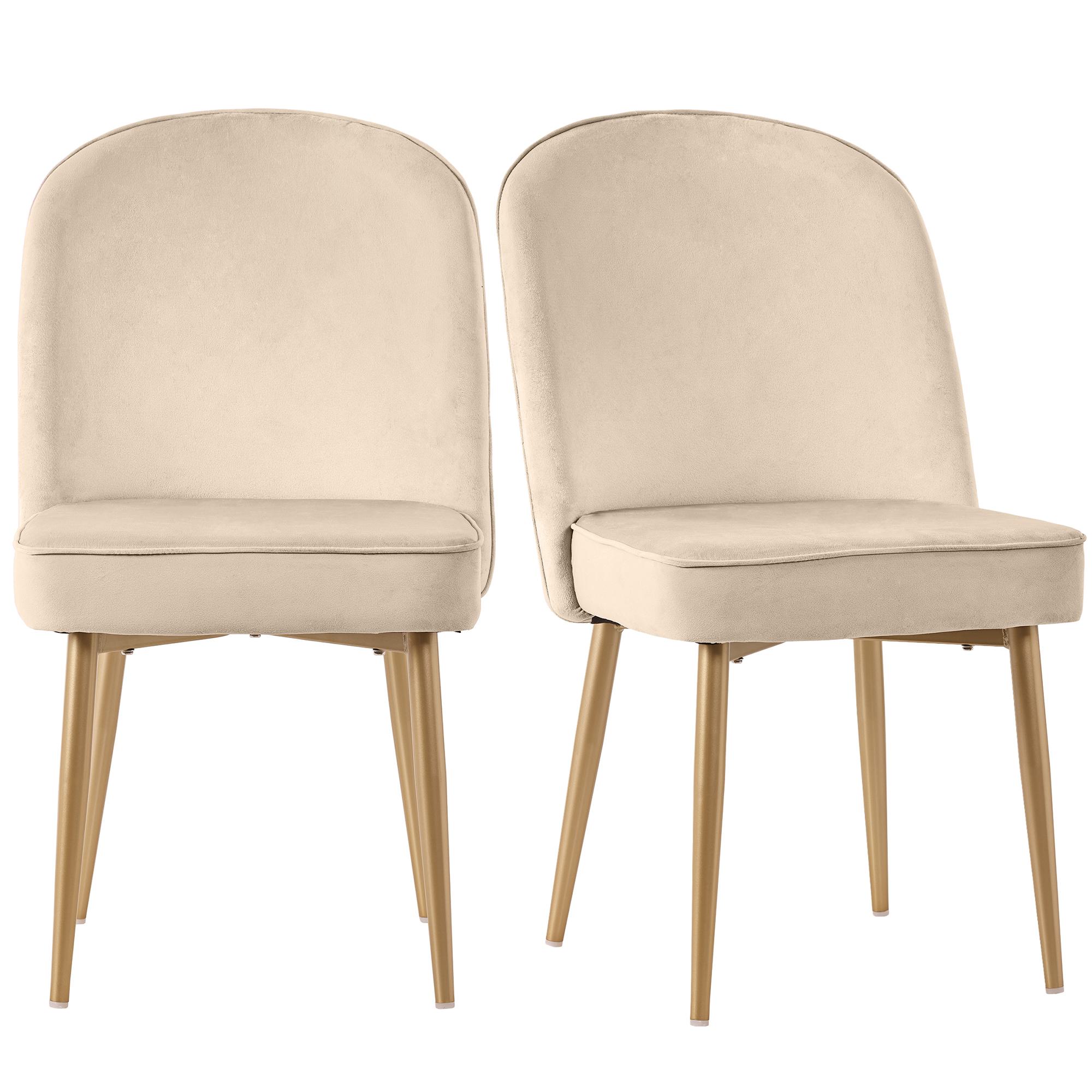 Set aus 2 Samt-Esszimmerstühle, ergonomisches Design mit goldenen Metallbeinen, 50×62×89 cm, Beige