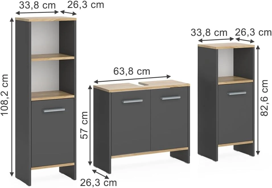Vicco Badmöbel-Set Karli mit Waschbeckenunterschrank, modernes Badezimmermöbel-Set