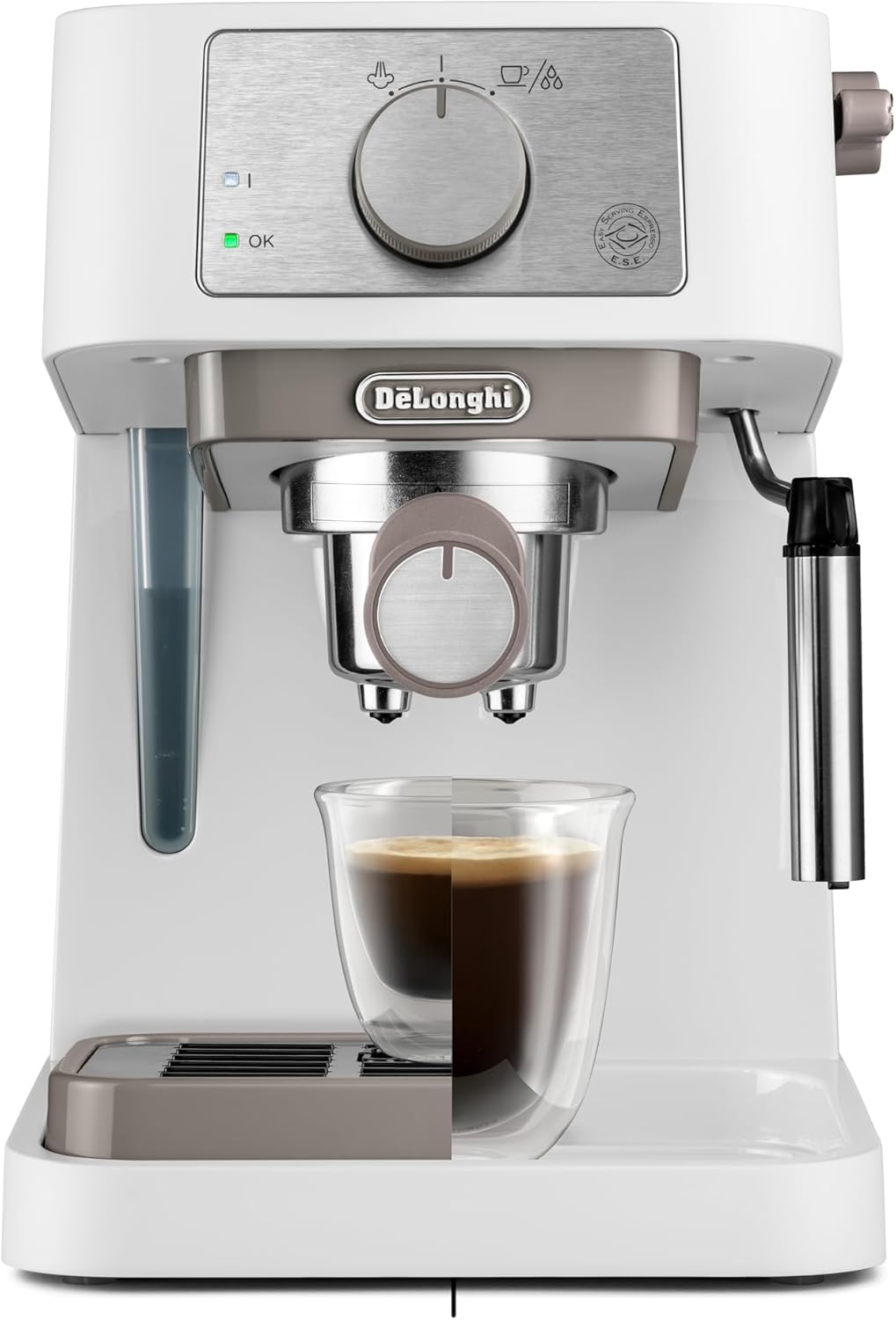 De'Longhi Linea Classic EM450.M Manual Coffee Machine with Steam Lance My LatteArt, Does Not Contain E.S.E. Filter, Manometer, Double Wall Filter, 15 Bar, Cups Up to 13 cm, Steel