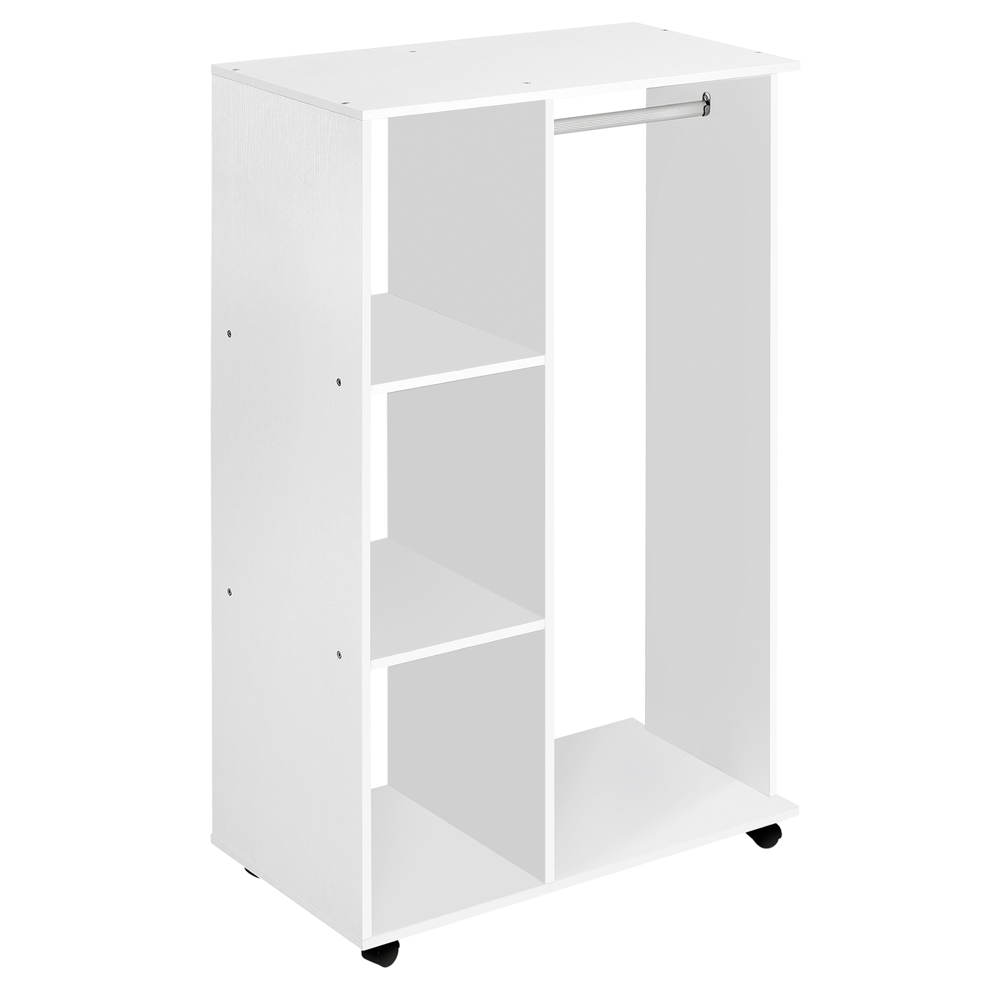 HOMCOM Kleiderschrank auf Rollen, mobile Garderobe, Garderobenschrank, Rollbarer Kleiderständer, 80 x 40 x 128 cm, Weiß