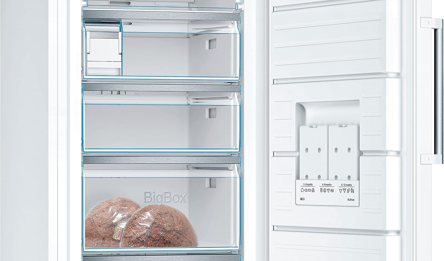 Bosch GSN51AWDV Serie 6 XXL-Gefrierschrank, 161 x 70 cm extra breit, 289 L, NoFrost nie wieder abtauen, LED-Beleuchtung gleichmäßige Ausleuchtung, BigBox Platz für großes Gefriergut, Weiß