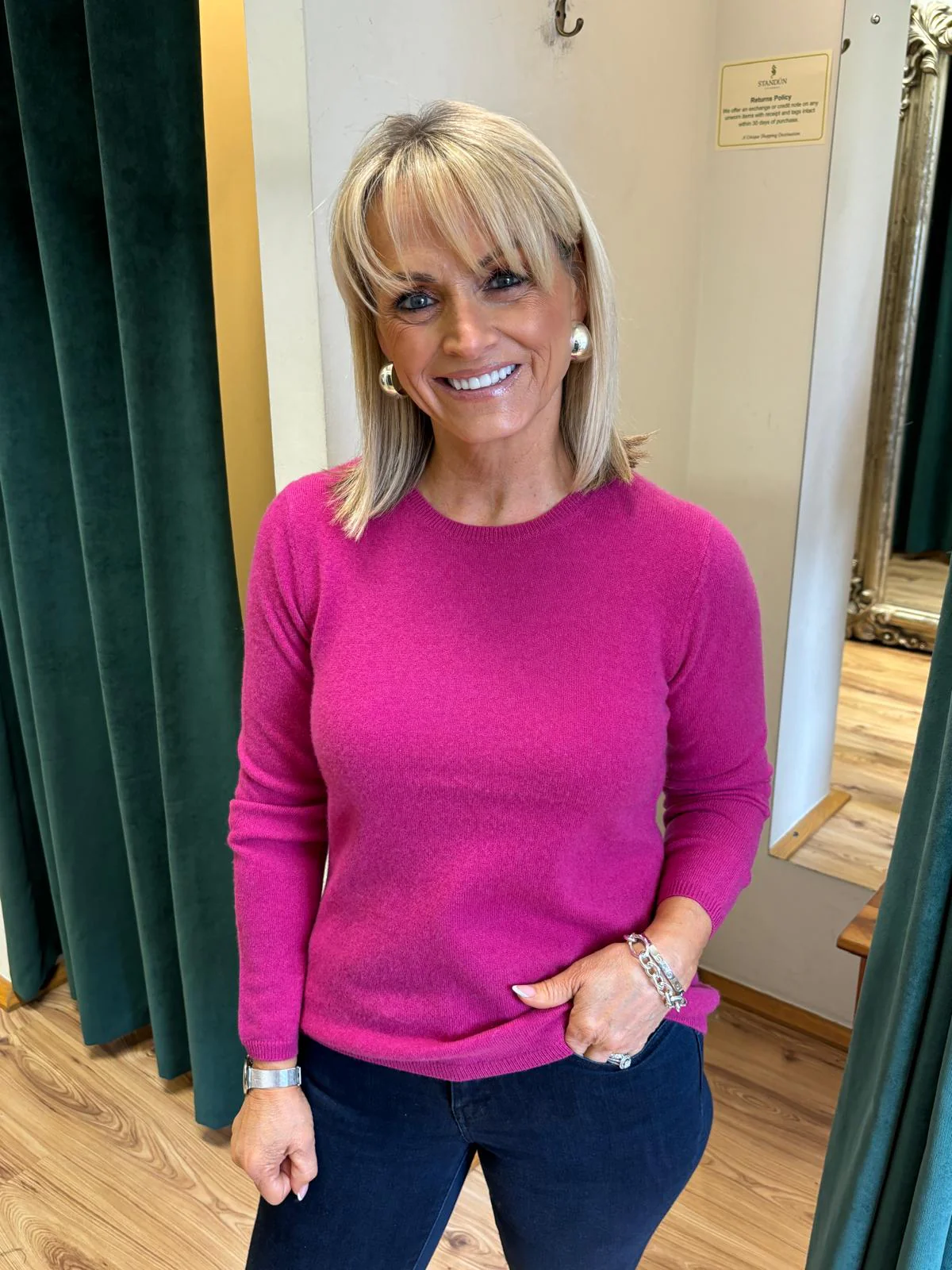 Cashmere Crew Sweater , Fuschia