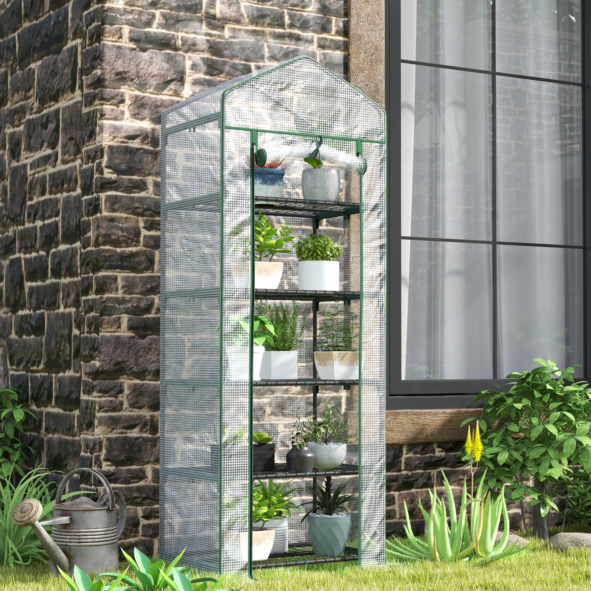 Outsunny Mini-Gewächshaus für Blumen oder Gemüse, Stahl, Kunststoff, 69L x 49B x 193H cm, Weiß