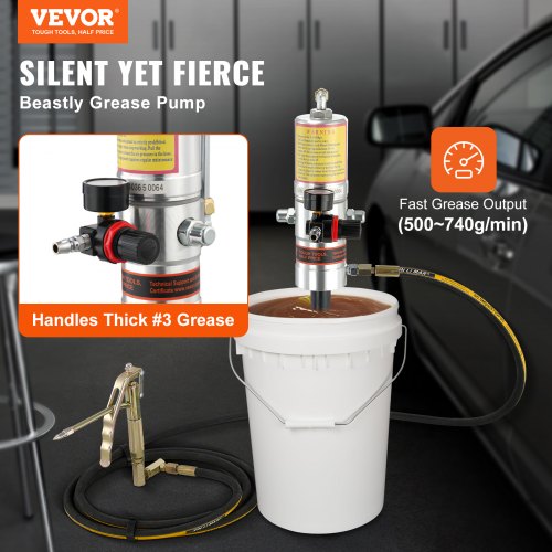VEVOR Fettpumpe Luftbetriebene Fettpumpe mit 50:1 Druckverhältnis, 3,96 m Hochdruckschlauch und Fettpresse, Pneumatische Fettpumpe, Tragbare Schmierfettpumpe mit um 360° Schwenkbarem Fettpressenkopf