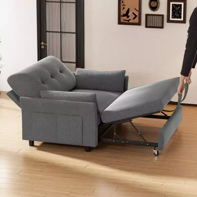 Chenille Sleeper Sofa Bed, Convertible Couch with Pull-Out Bed for Living Room