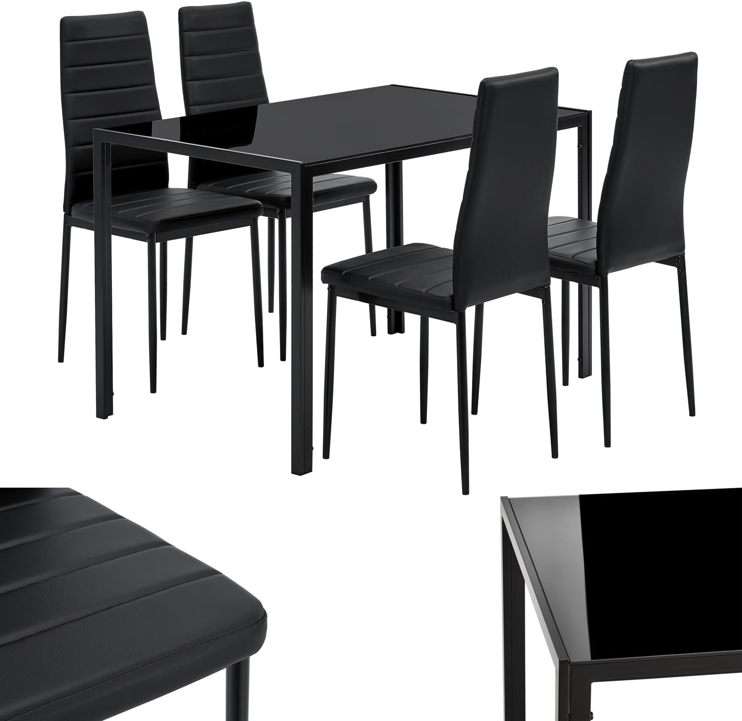 Juskys Set da pranzo Dalya - Set con tavolo da pranzo e sedie per 4 persone - Sala da pranzo con 4 sedie e tavolo - Arredamento moderno per sala da pranzo in nero