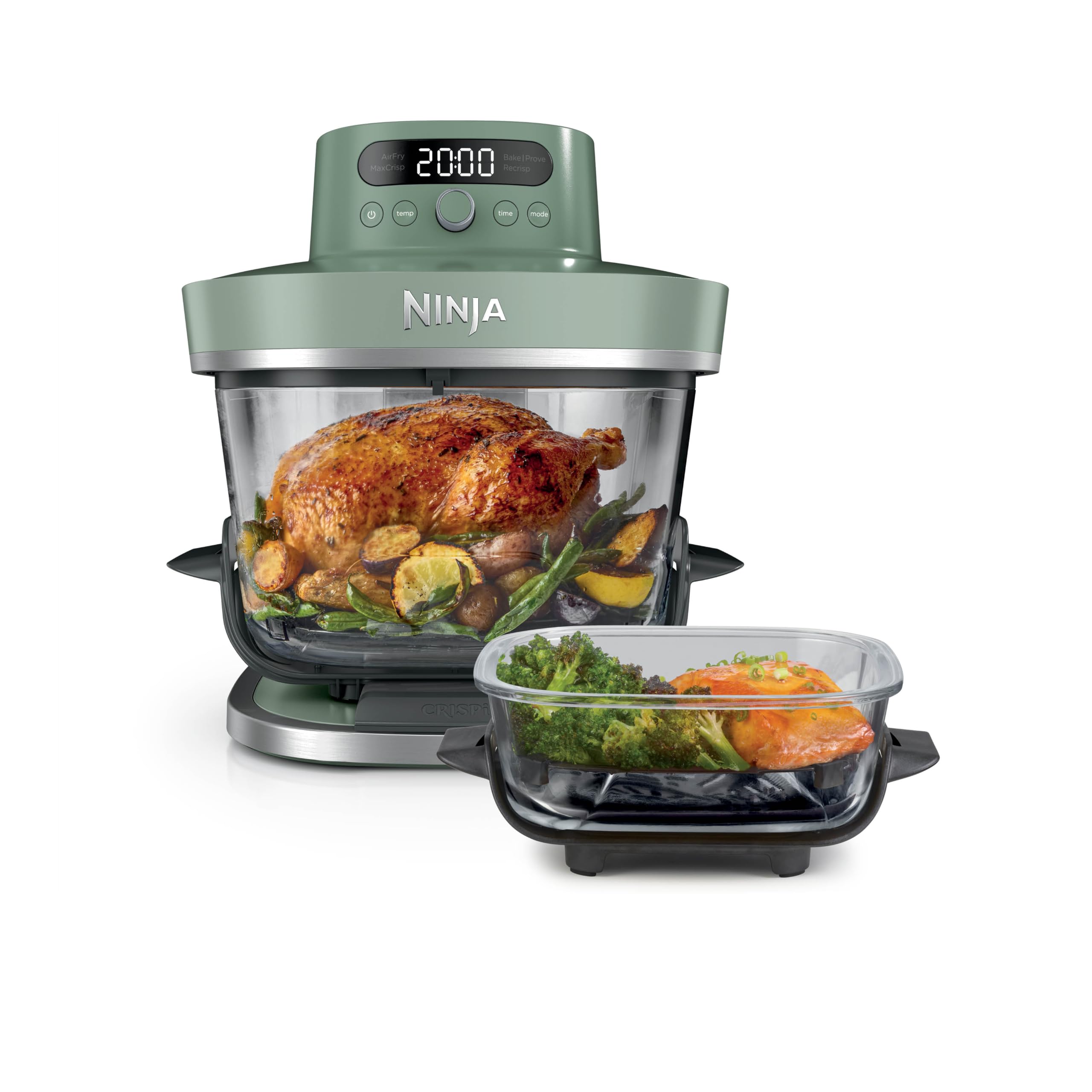 Heißluftfritteuse CRISPi PRO XL 5 Funktionen 5,7 l und 2,3 l Glasbehälter 2050 W Moosgrün