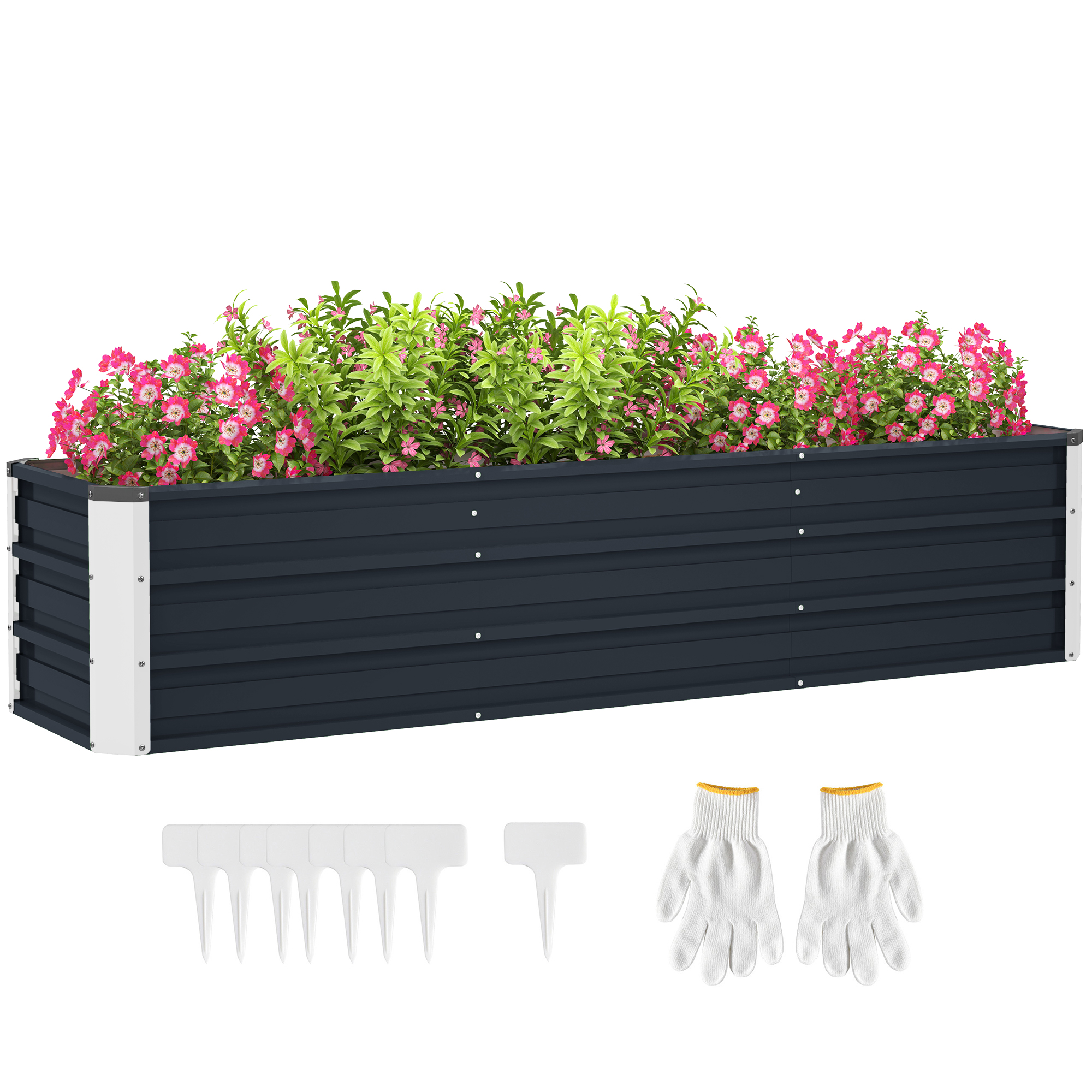 Outsunny Hochbeet aus Stahl Gartenbeet Pflanzkasten Blumenkasten Blumenkübel mit Handschuhe Grau 183 x 47 x 40 cm