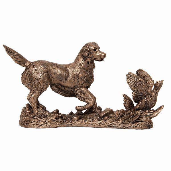Gundog Retriever Flushing out a Pheasant Bronze Sculpture