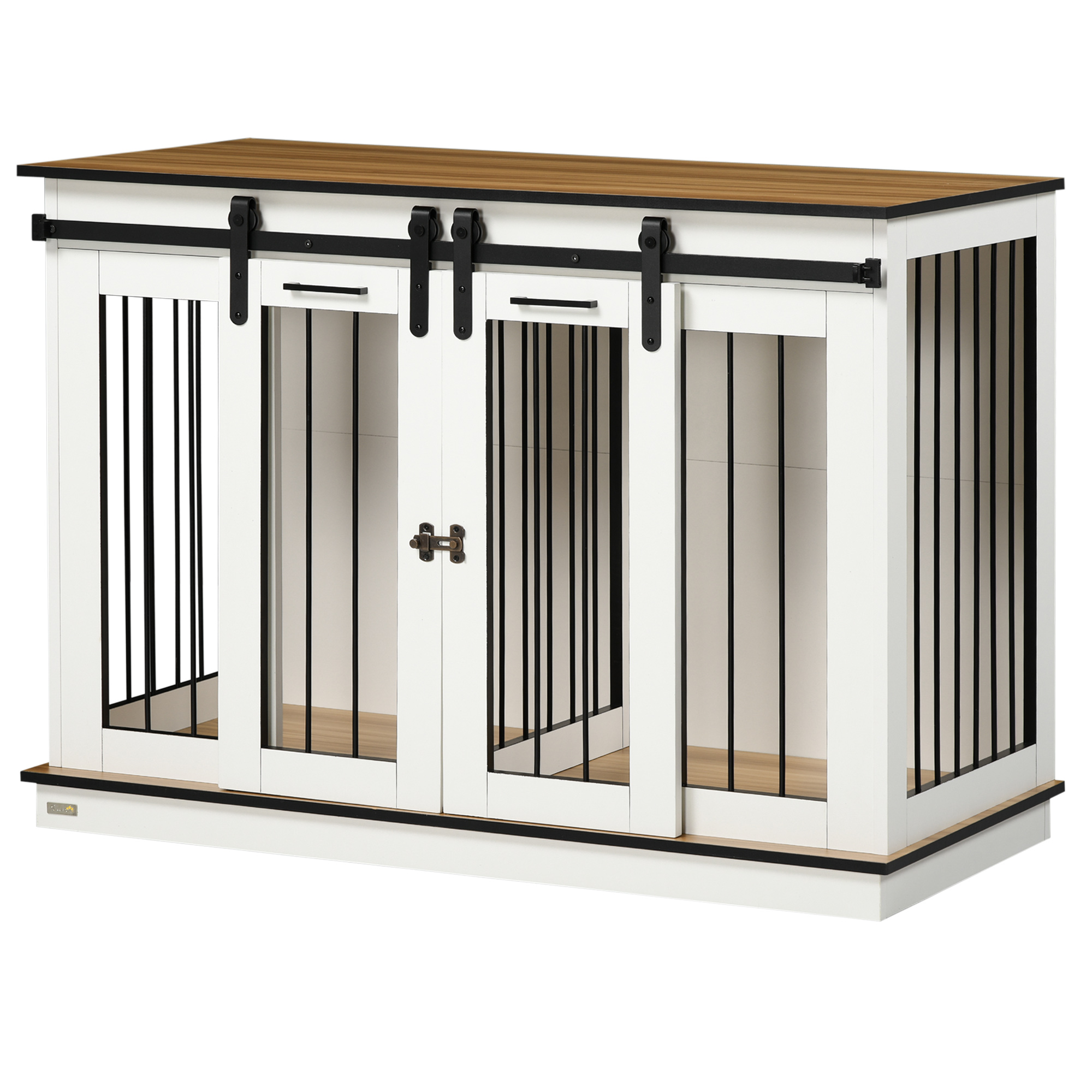 PawHut Hundekäfig mit 2 Türen, Hundebox, Transportbox für Hunde, rustikales Design, verriegelbar, Weiß